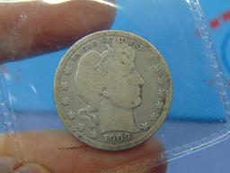 1909 Barber Silver Quarter