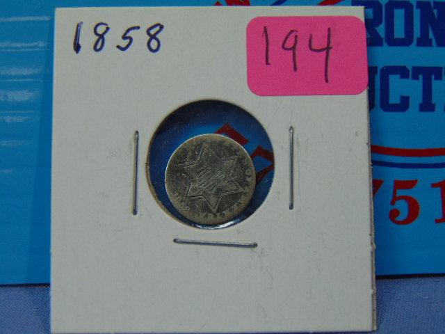 1858 United States Silver Three Cent Trime