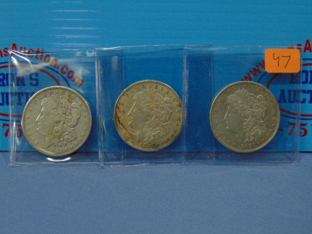 Three 1921 Morgan Silver Dollars - P/D/S