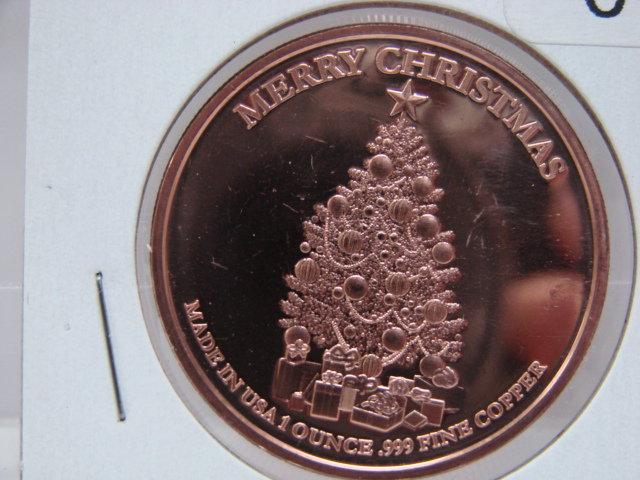 Merry Christmas Sleigh 1 Oz Copper Art Round