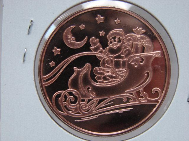 Merry Christmas Sleigh 1 Oz Copper Art Round