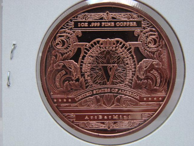 $5 Indian Head Chief 1 Oz Copper Art Round