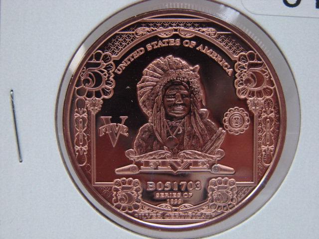 $5 Indian Head Chief 1 Oz Copper Art Round