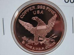 Flowing Hair Coin 1 Oz Copper Art Round