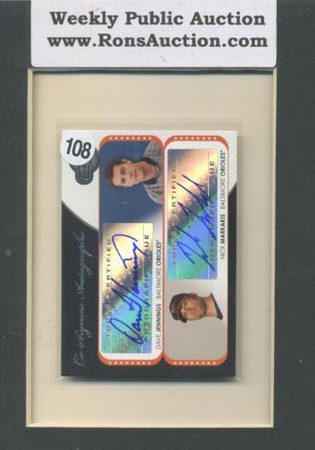 Dave Jennings & Nick Markakis Co-Signers topps Certified Autograph Issue Baseball Card