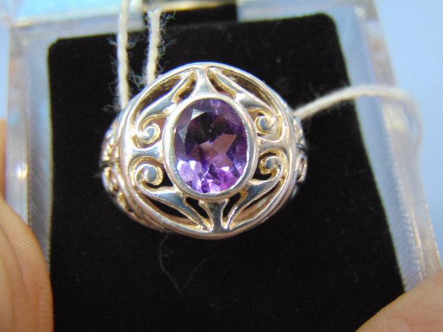 925  Sterling Silver Ring 7.7g 4.32 CTW Amethyst Size 7.5