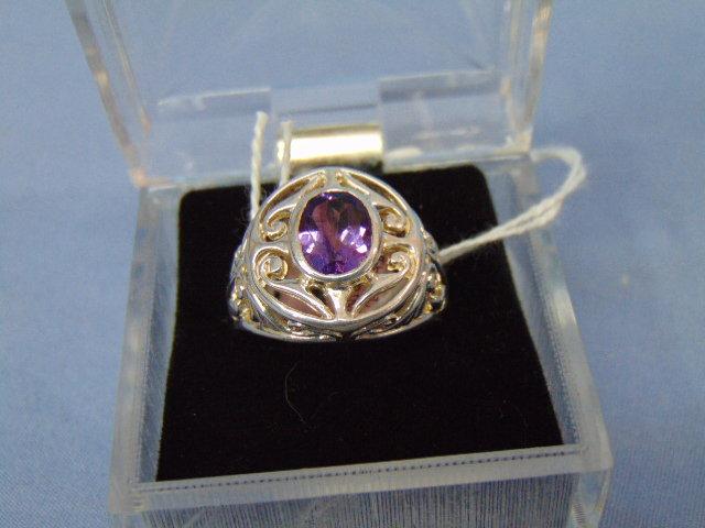 925  Sterling Silver Ring 7.7g 4.32 CTW Amethyst Size 7.5
