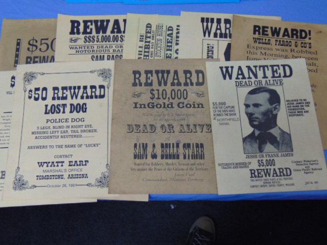 Wild West Wanted Posters 12 assorted - Sundance - Jesse James - More Reprints