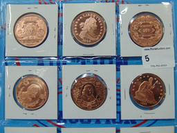 12 Copper One Ounce Rounds - All Different - Many Are Currency Styles