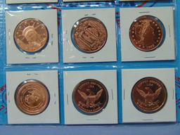 12 Copper One Ounce Rounds - All Different - Many Are Currency Styles