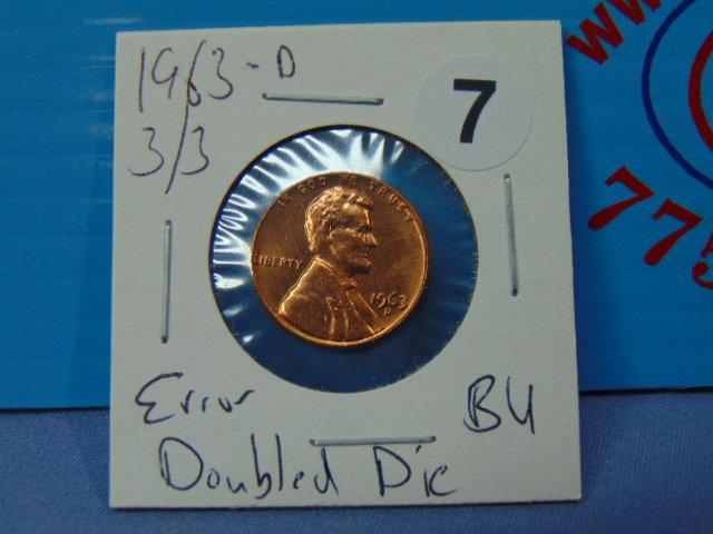 1963-D 3/3 Doubled Die Error Lincoln Penny - BU