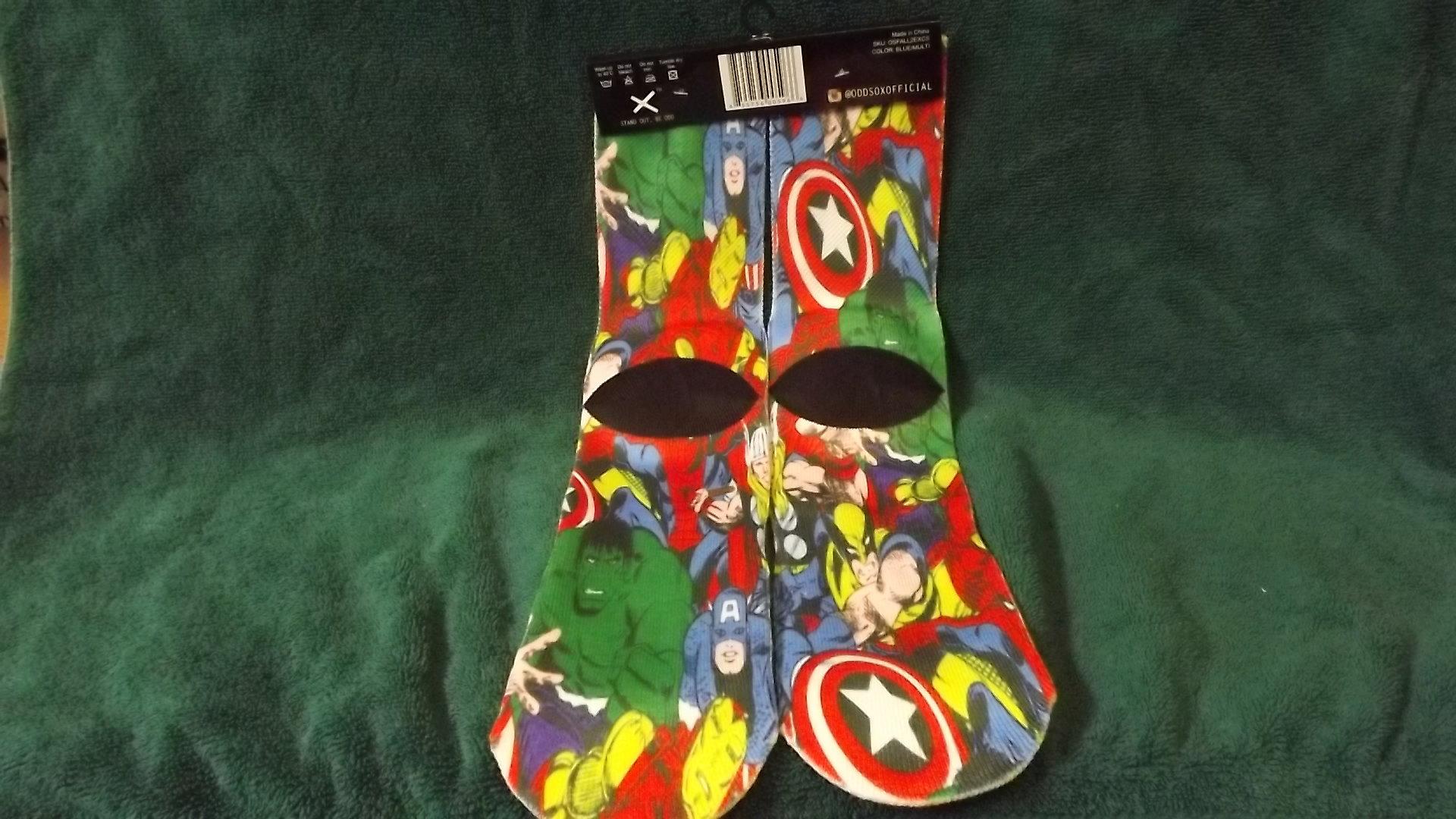 New Thor, Capt. America, Hulk, Iron Man, Wolverine And Spider-Man Character ODD SOX. Fits Sizes 6-13