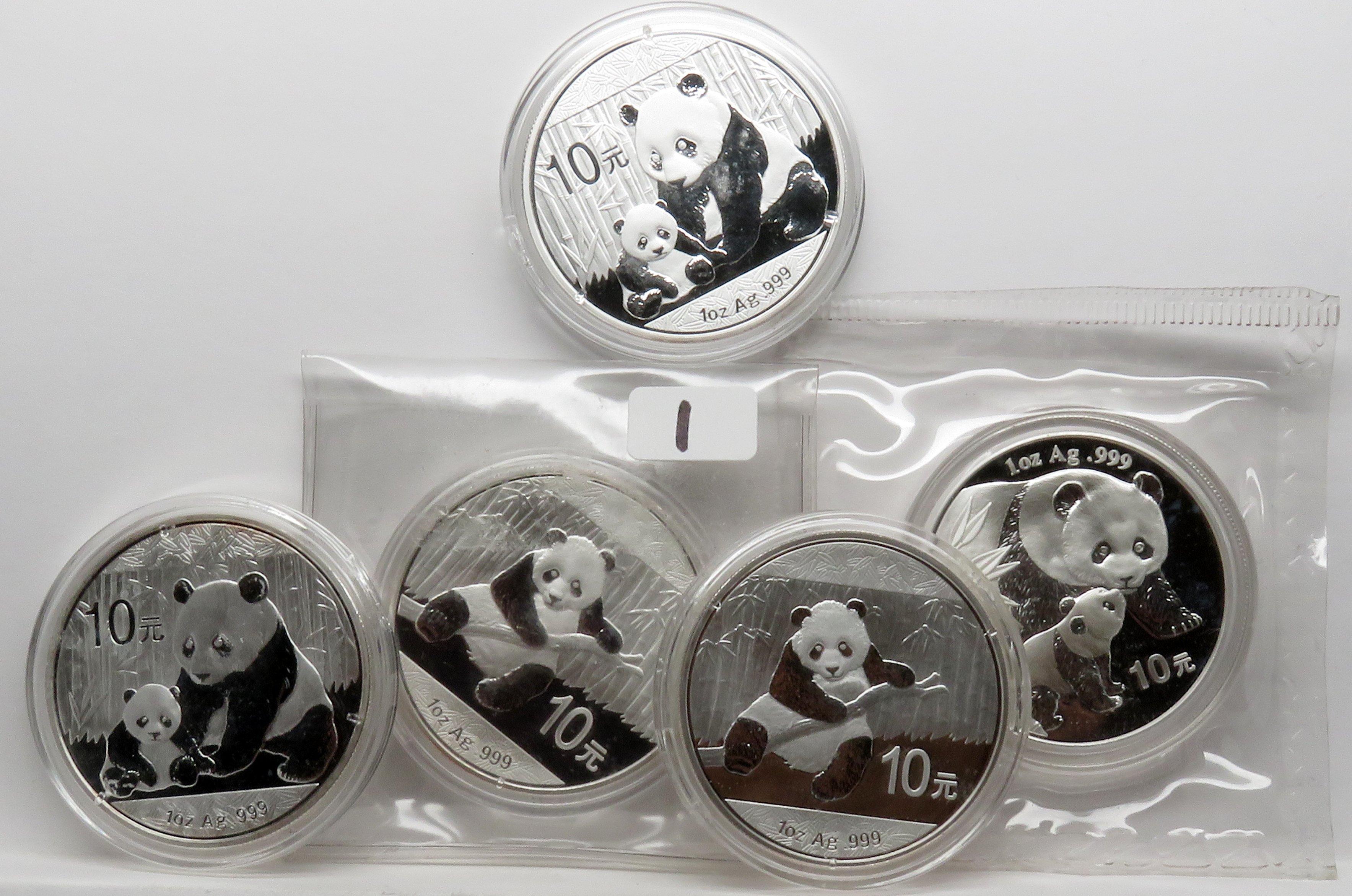 5-1 oz .999 Silver China Panda Rounds