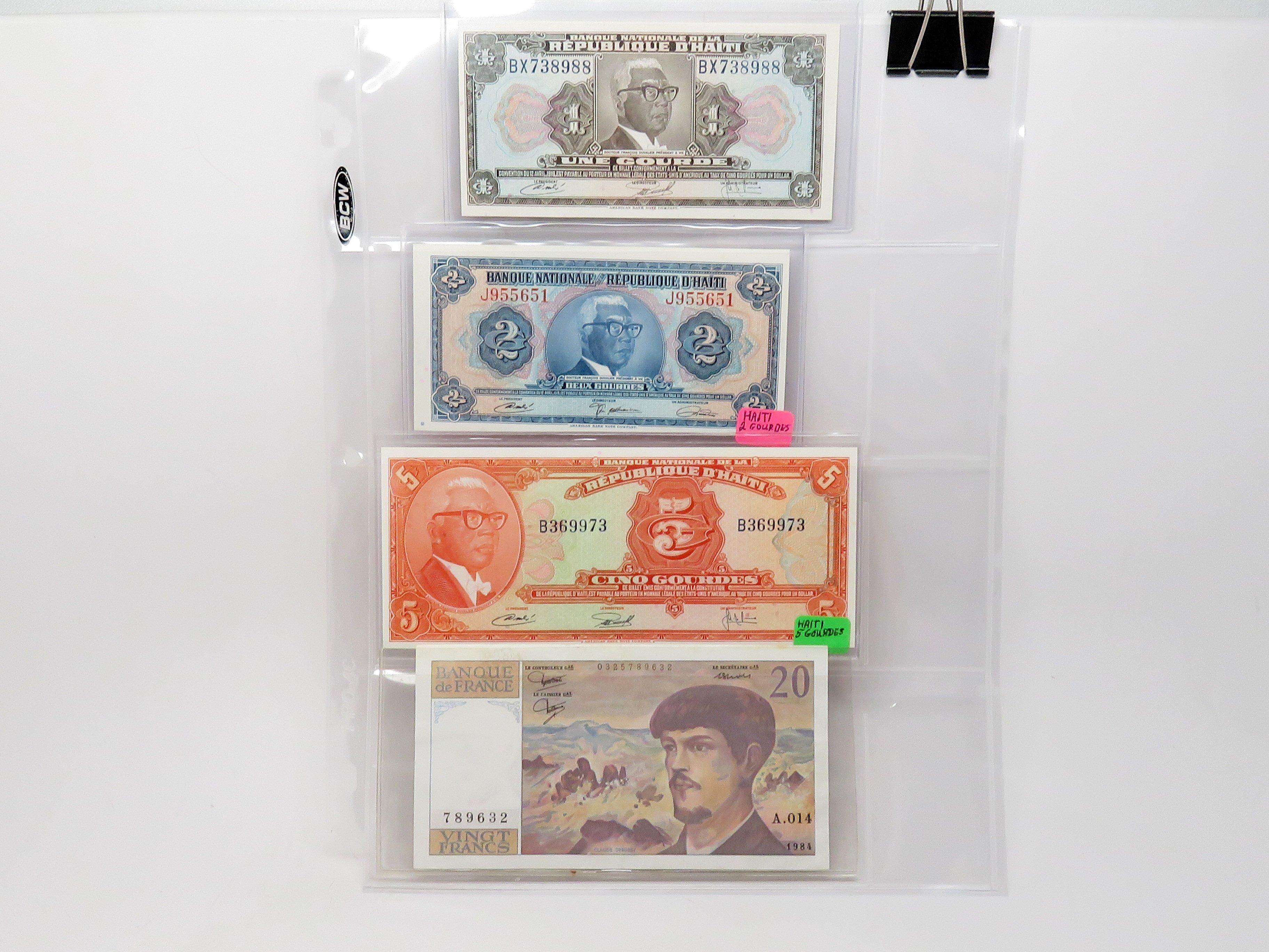 29 World Currency in Noteboook, many Unc: 2 Cambodia, 2 Iran, 3 Korea, 1 Afghanistan, 2 Haiti, 1 Fra