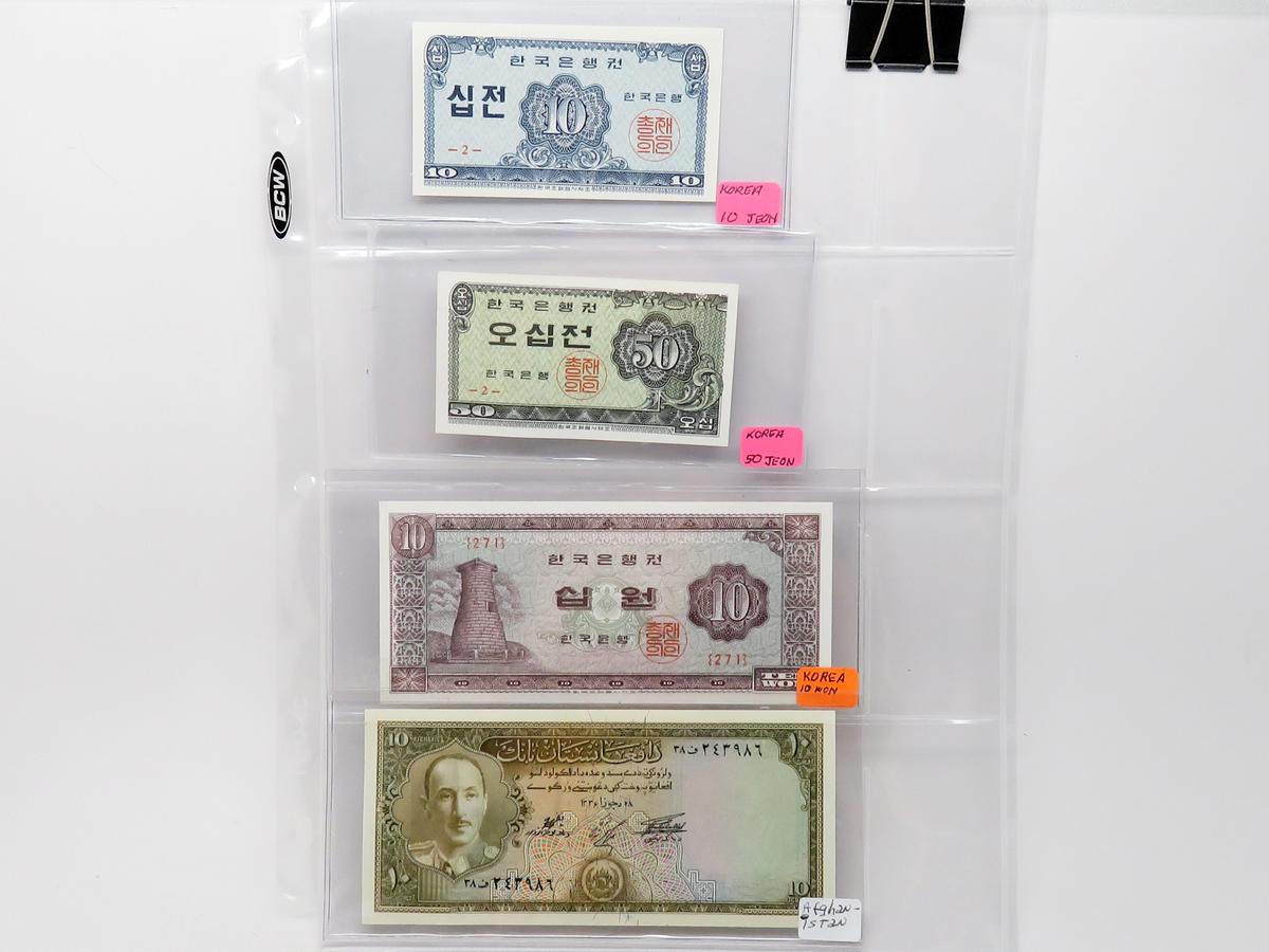 29 World Currency in Noteboook, many Unc: 2 Cambodia, 2 Iran, 3 Korea, 1 Afghanistan, 2 Haiti, 1 Fra