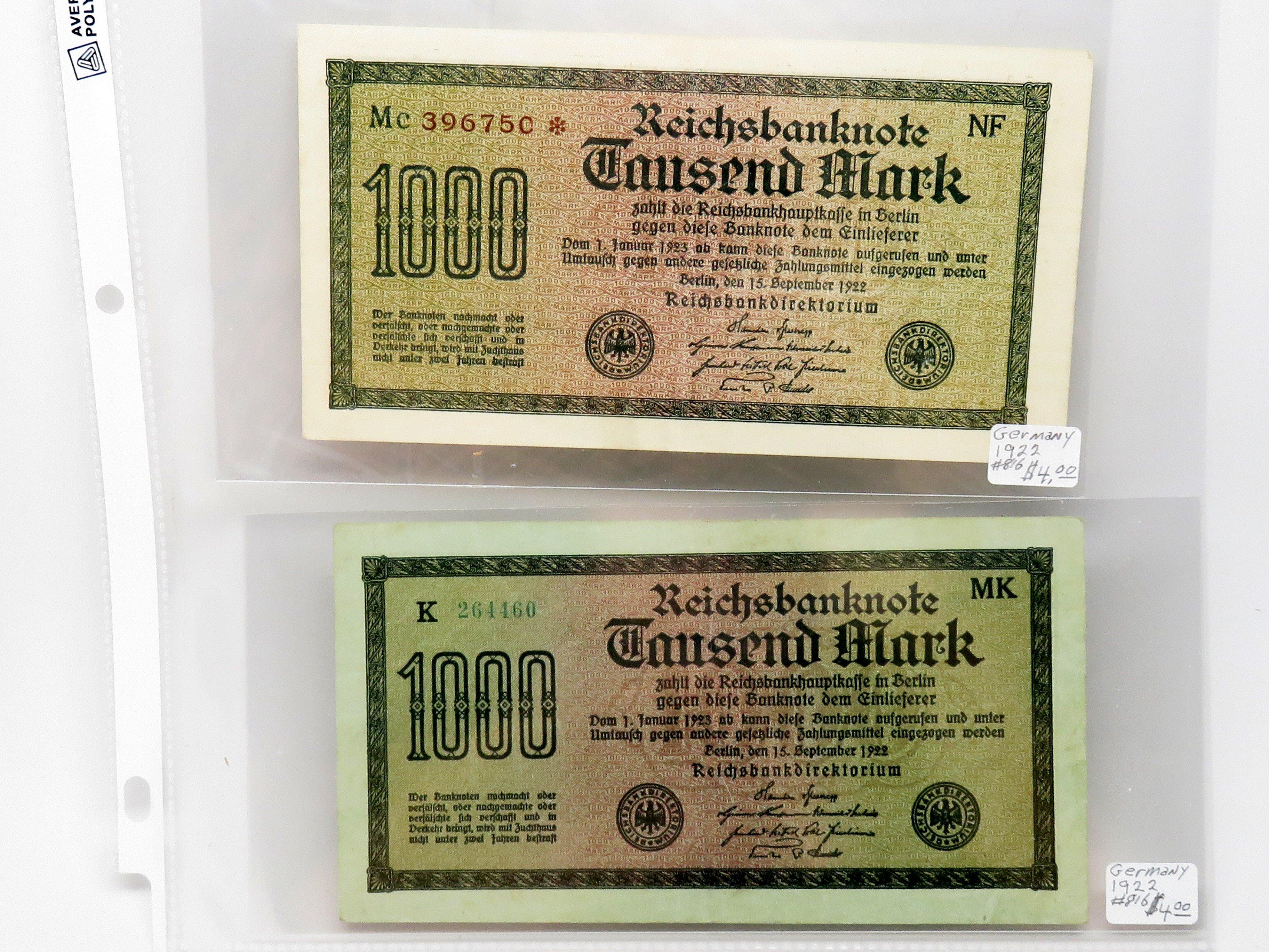 10 World Currency, many Unc, 1902-1923: 1 Austria, 7 Germany, 2 Russia