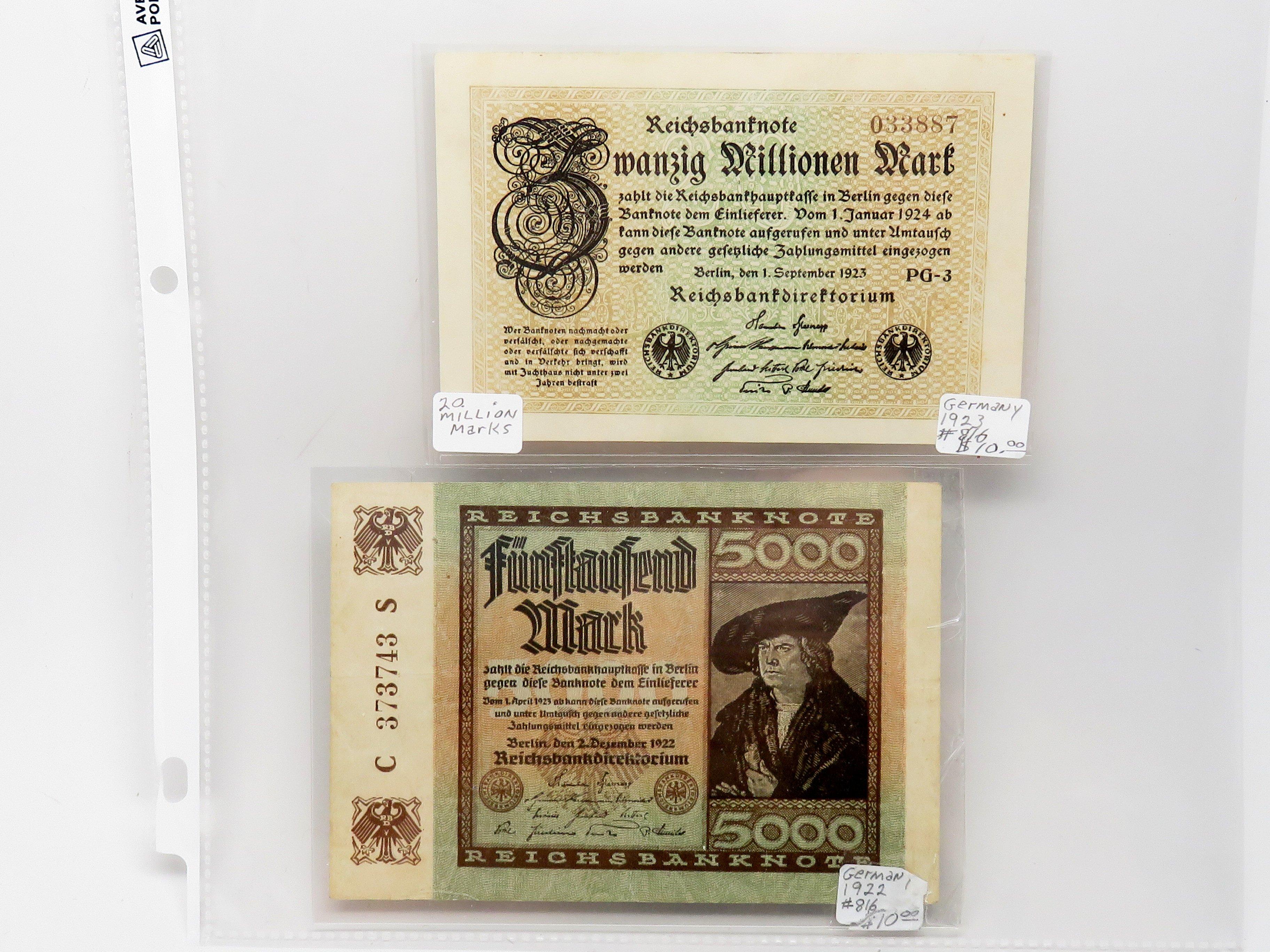 10 World Currency, many Unc, 1902-1923: 1 Austria, 7 Germany, 2 Russia