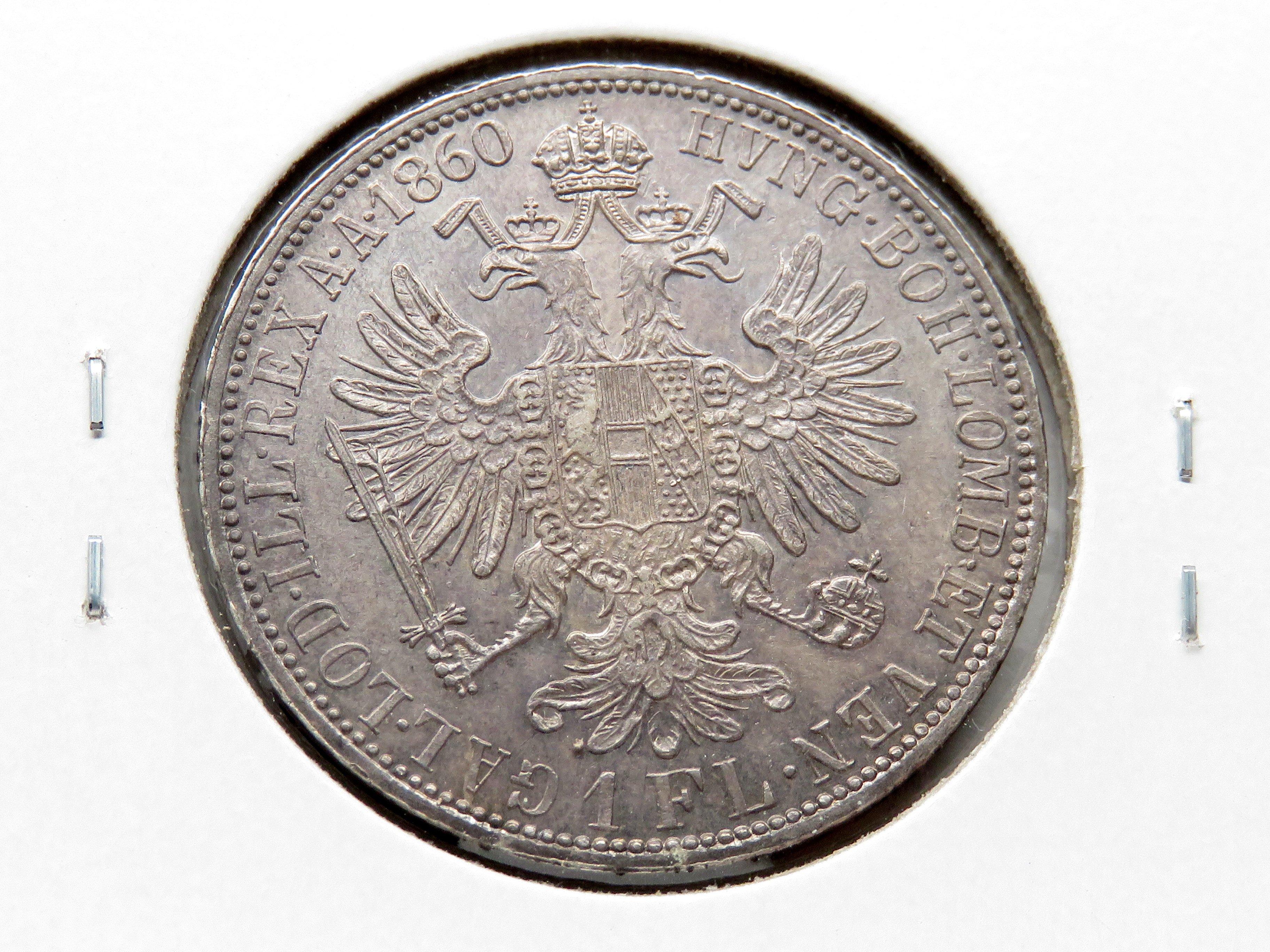 3 Austrian Silver 1 Florin Unc: 1858A, 1859A, 1860A