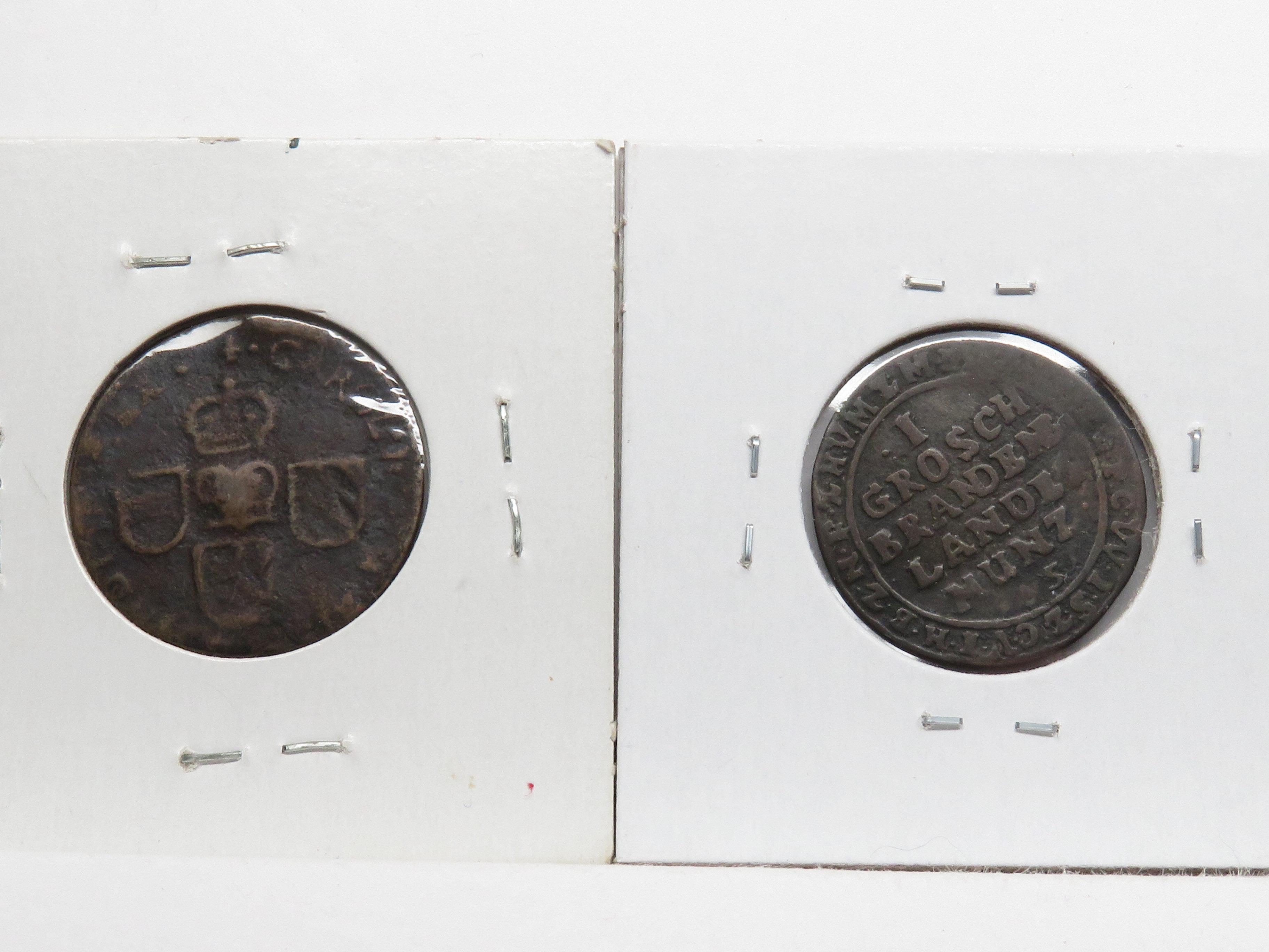 5 World Coins: 1624 Copper; 1651 Brandenburg-Prussia Silver Groschen; 1712 Holland Silver 2 Stuivers