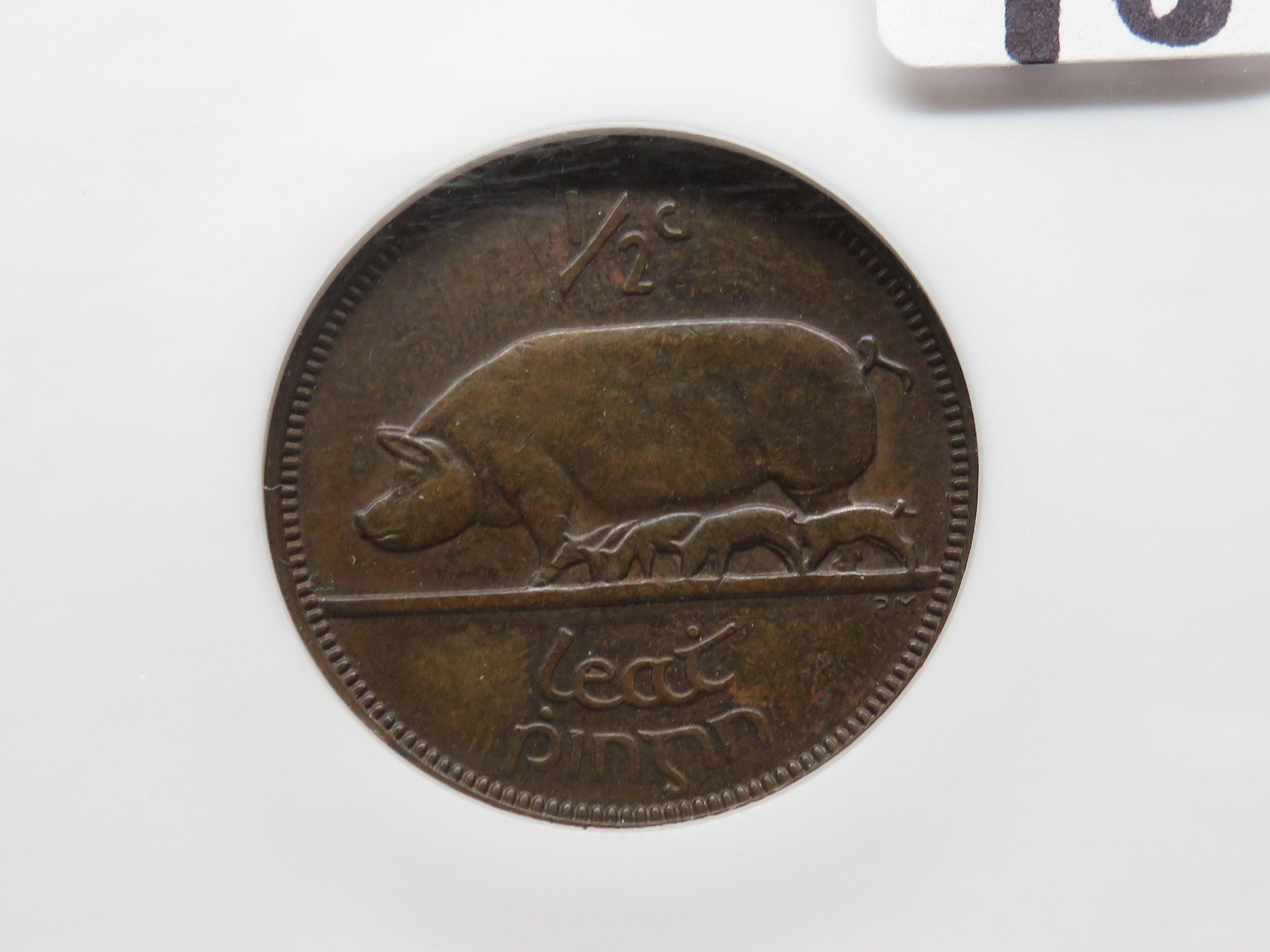 Ireland 1/2 Penny 1935 NGC AU55 BN