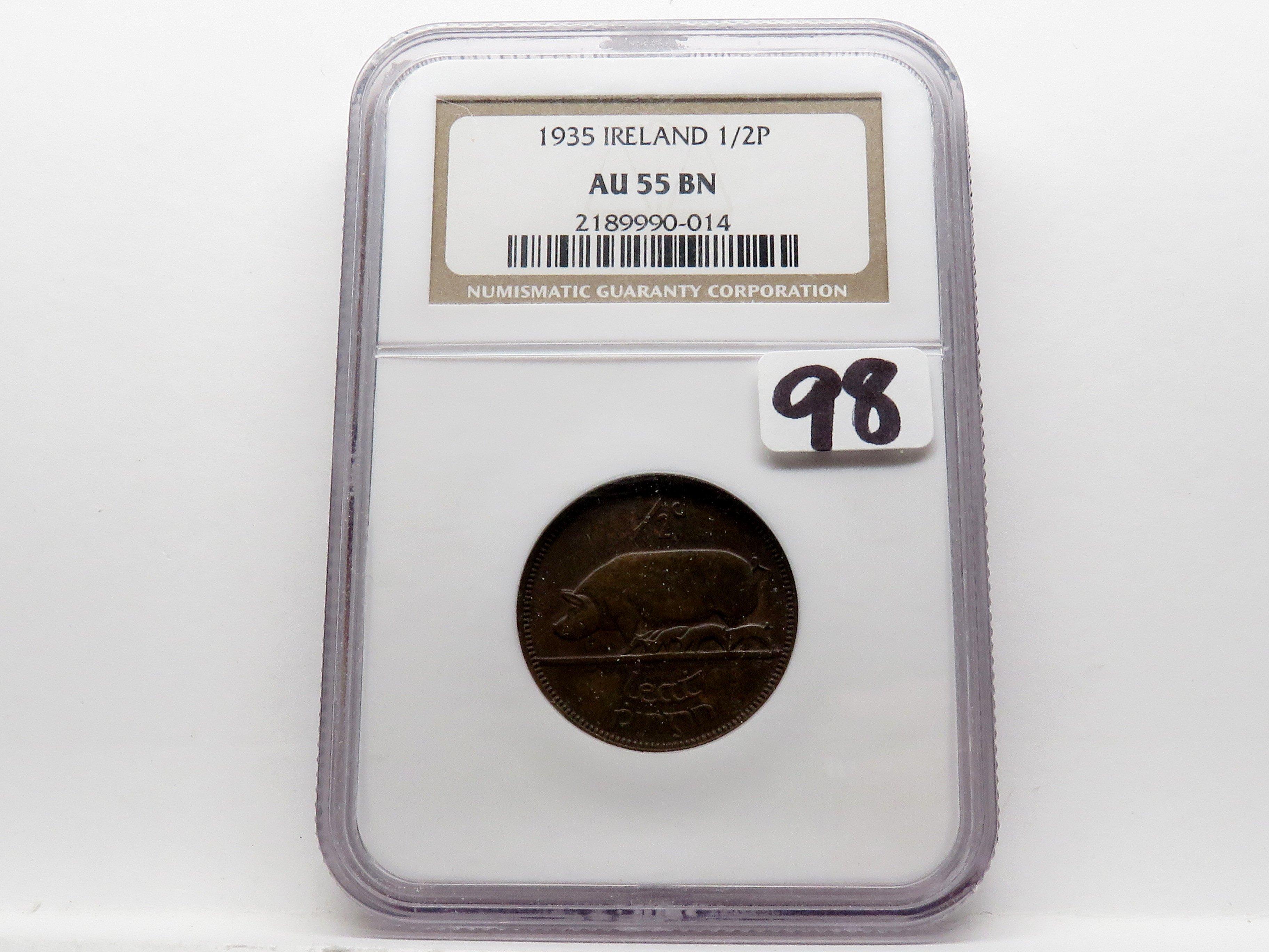 Ireland 1/2 Penny 1935 NGC AU55 BN