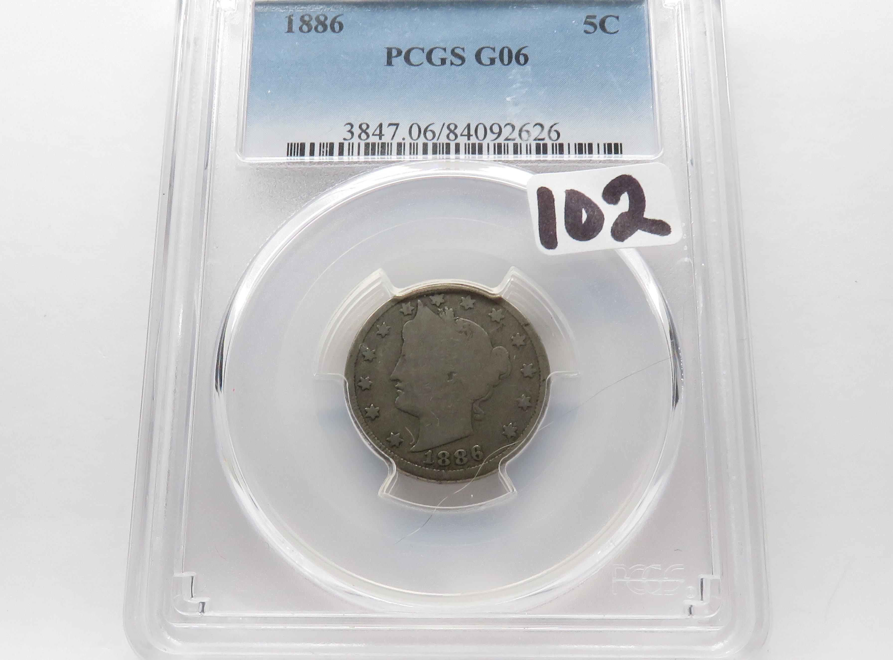 Liberty V Nickel 1886 PCGS G06 Semi-Key Date