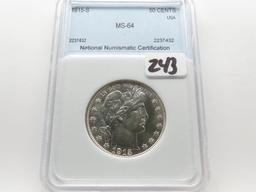 Barber Half $ 1915-S NNC Mint State (Nice luster)