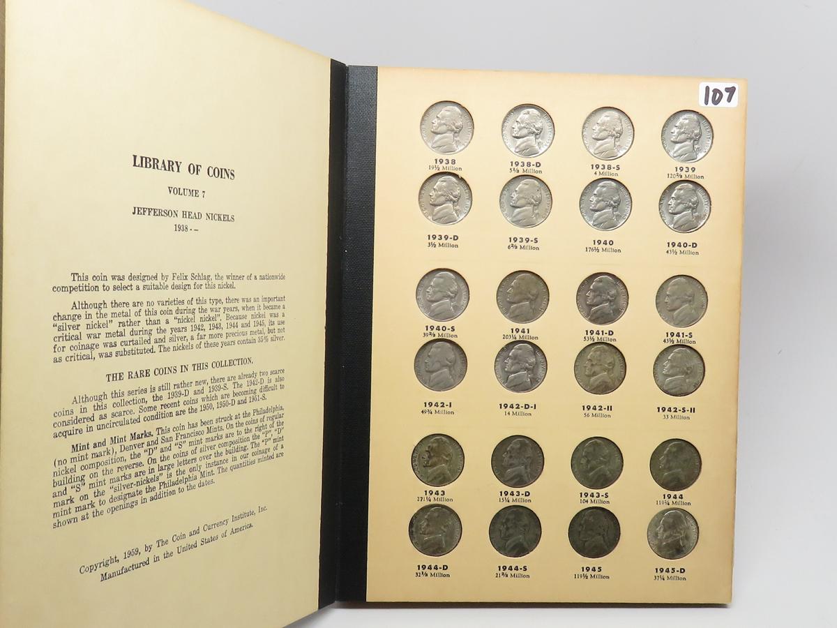 Library of Coins Jefferson Nickel Album, 1938-64D, 70 Coins, better than avg condition many AU-Unc,