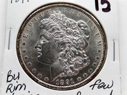 Morgan $ 1891 BU rim toning few bag marks