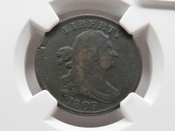 Draped Bust Half Cent 1803 C-1 NGC Fine Details Graffiti