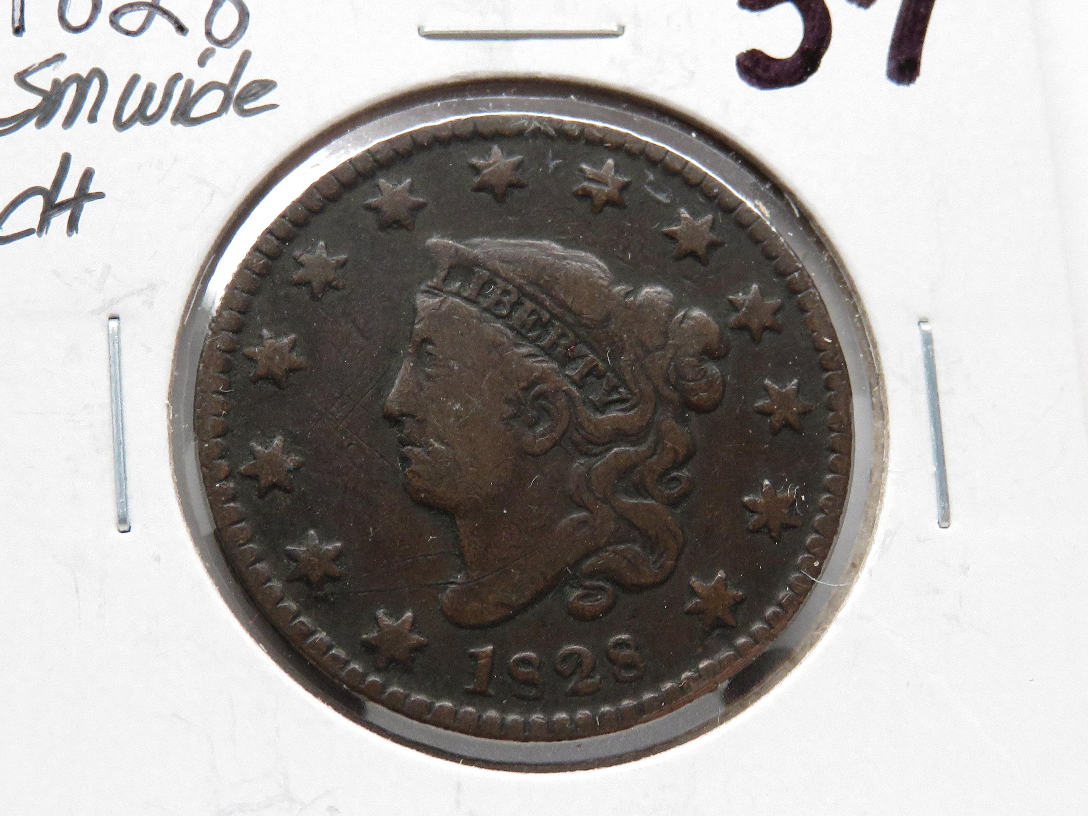 2 Matron Head Large Cents: 1827 VG, 1828 sm wide dt F