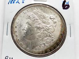 Morgan $ 1882S BU obv scratch, obv arc toning