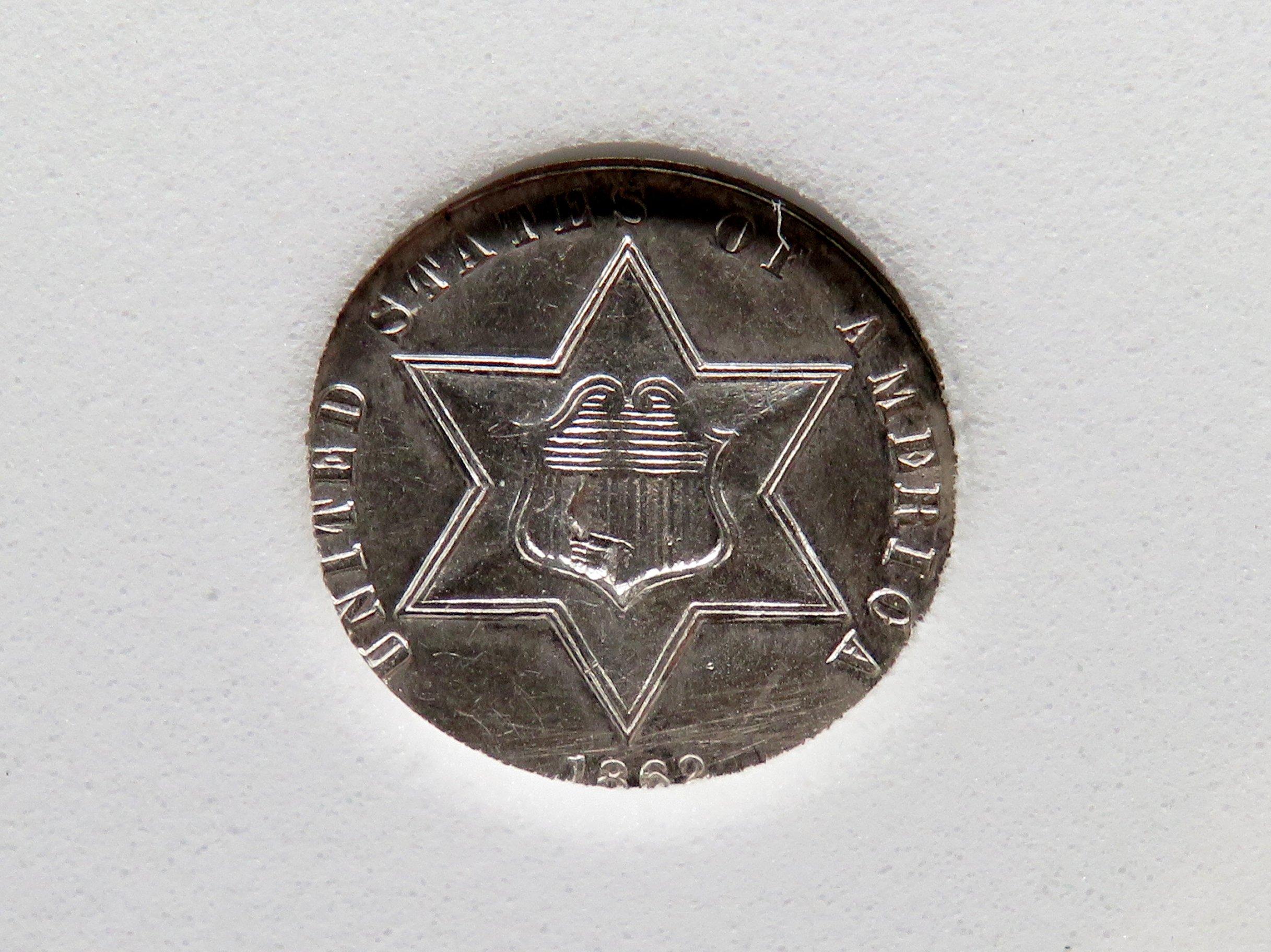 Three Cent 1862 Silver NNC Mint State