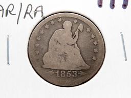 2 Seated Liberty Quarters: 1853 AR/RA AG, 1855 AR VF rev graffiti