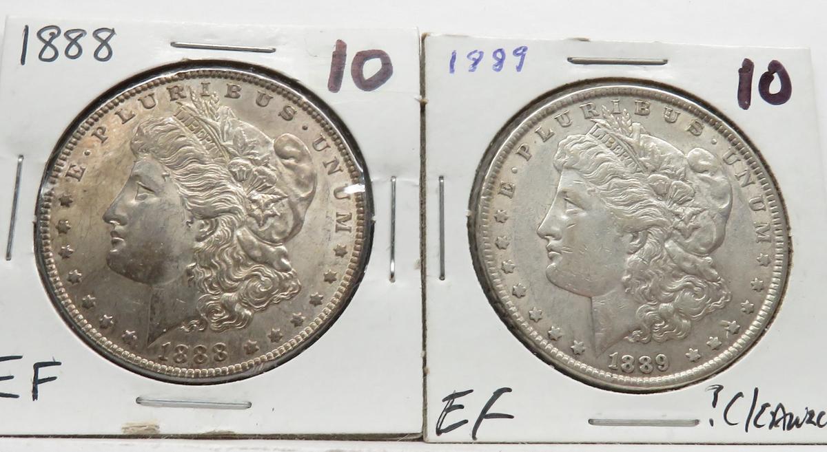 2 Morgan $ EF 1888 & 1889 (?Cleaned)