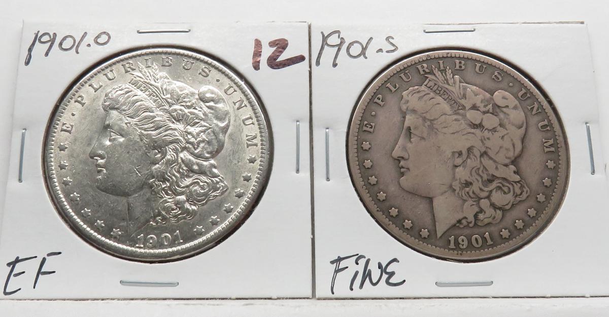 2 Morgan $ 1901-O EF & 1901-S Fine
