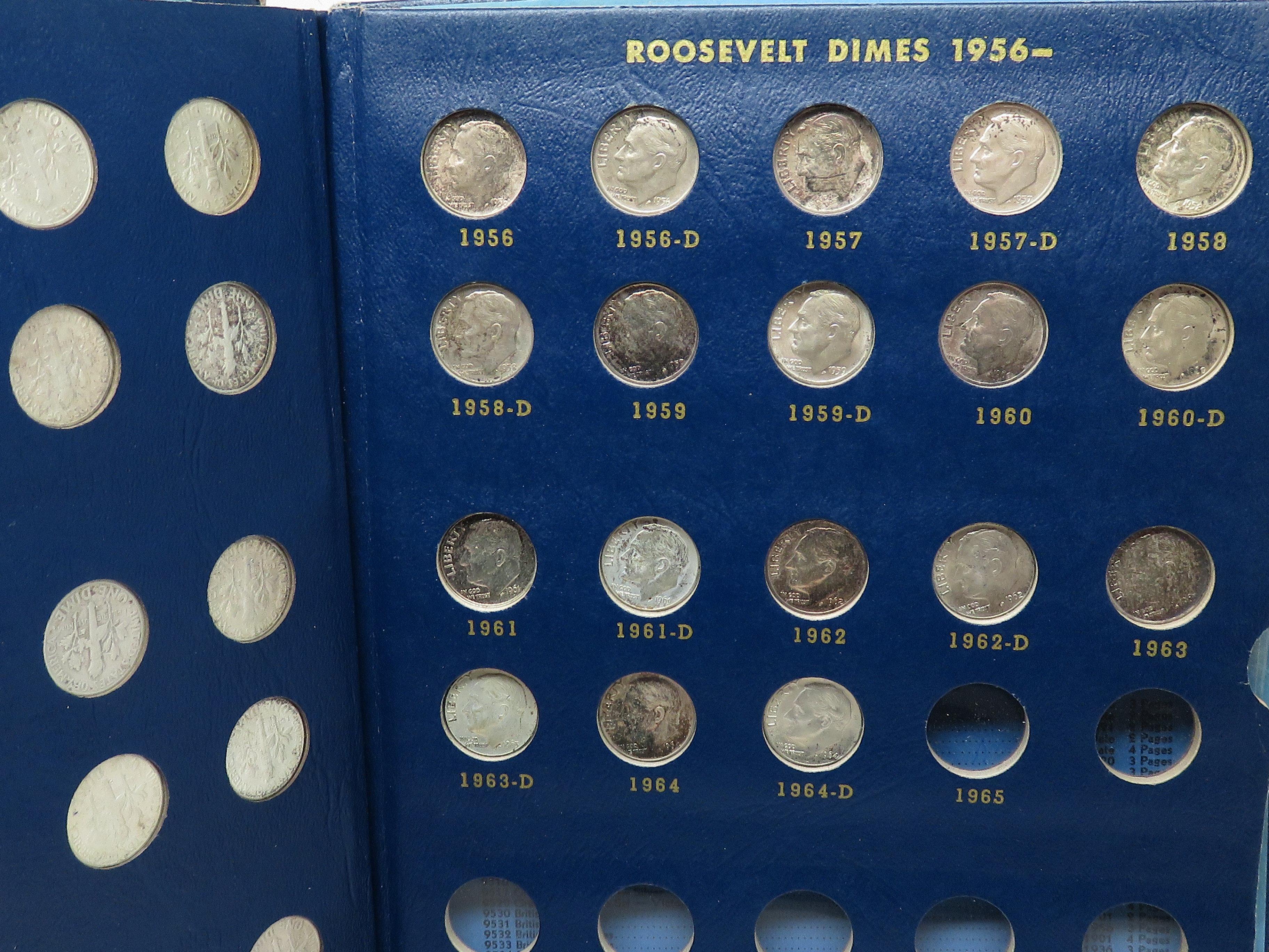 Roosevelt Dime Whitman Album 1946 to 1964 (Average Circulated) 50 Coins (Dates & mint marks not chec