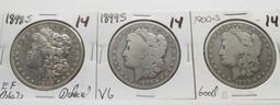 3 Morgan $, 1898-S EF (Defaced); 1899-S VG; 1900-S Good