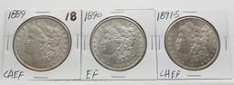 3 Morgan $, 1889 CH EF; 1890 EF; 1891-S CH EF