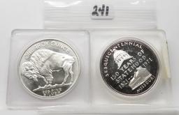 2-1 oz .999 Silver Rounds: 1971 Missouri Sesquicentennial in holder;  Indian/Buffalo