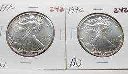 2 American Silver Eagles 1990 BU