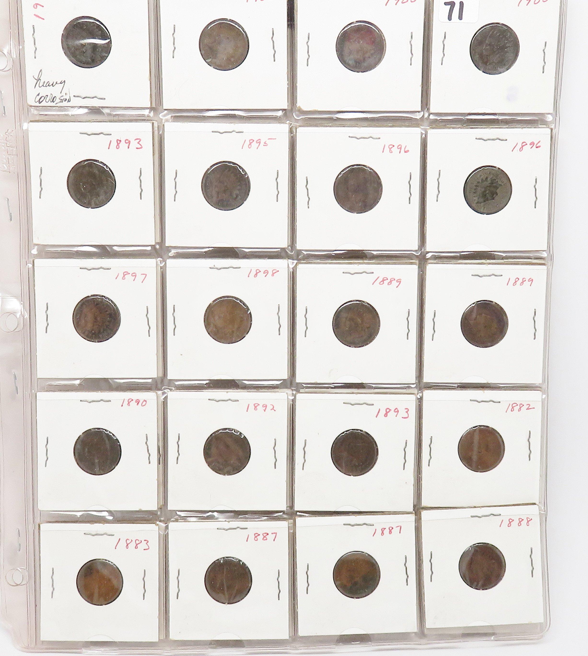 40 Indian Cents vinyl pgs,1882-1907, 22 dates