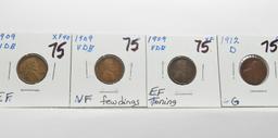 Cent Mix:  3-1909 VDB (2 EF, VF few dings), 1912D G