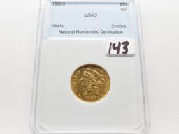 $5 Liberty Head Gold Half Eagle 1888-S  NNC Mint State (Only 293,900 minted)