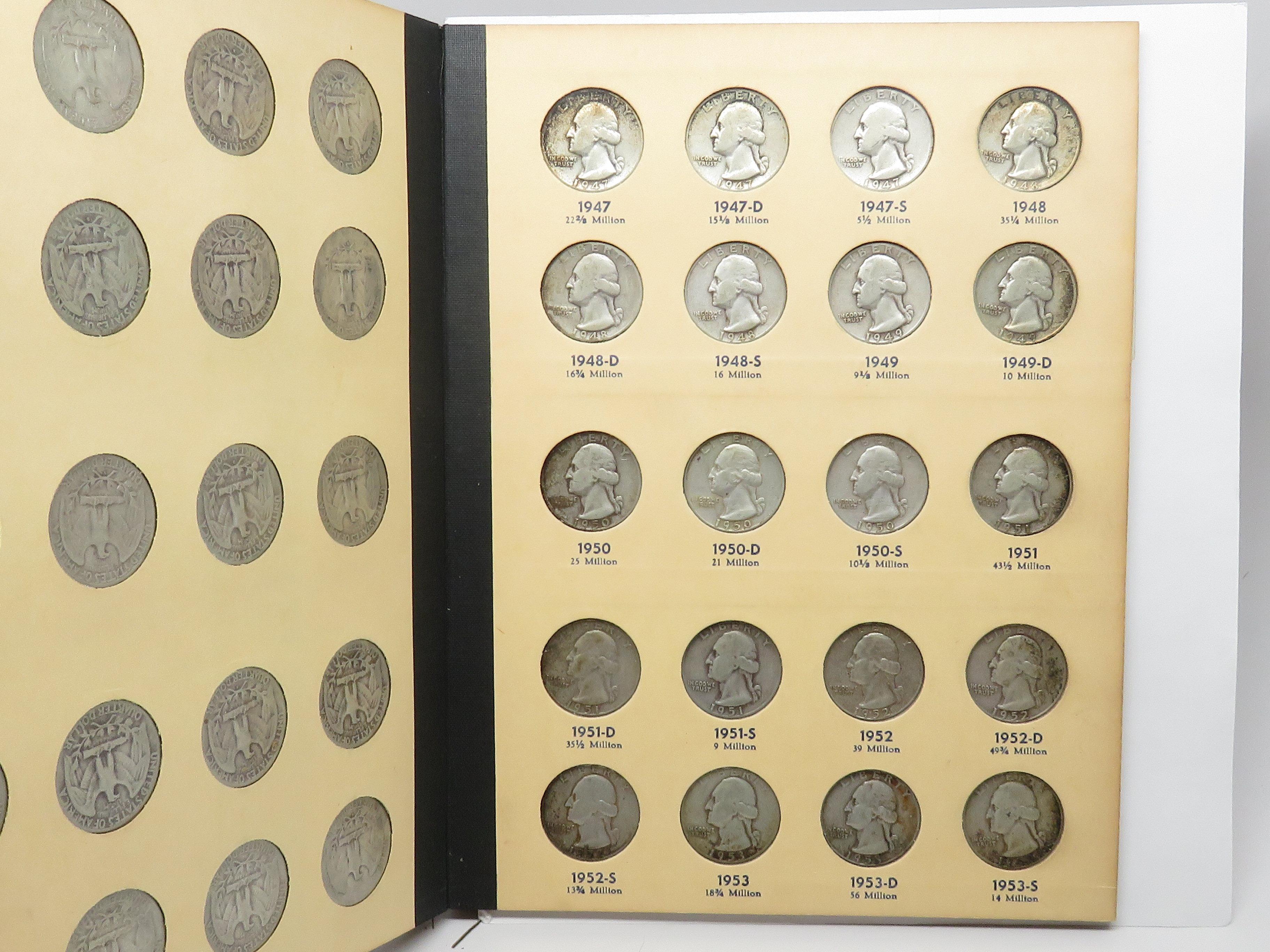 Washington Quarter Library of Coins set 1932 to 1964-D 78 Silver & 3 Clad, Average Circ.