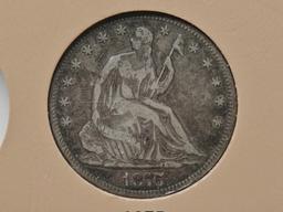 Dansco Seated Liberty Half $ album, 7 coins 1875 F; 75-S G; 76 VG; 76-S Fair; 77 G; 77-S VG Cld; 78