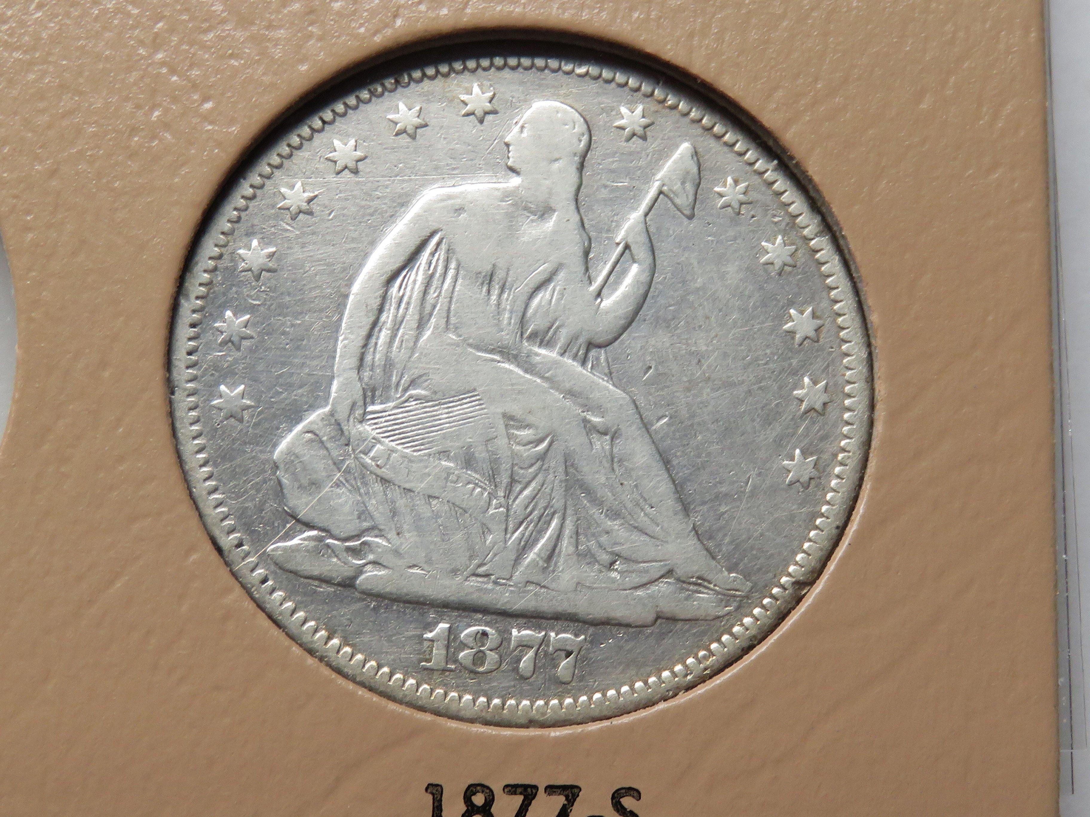 Dansco Seated Liberty Half $ album, 7 coins 1875 F; 75-S G; 76 VG; 76-S Fair; 77 G; 77-S VG Cld; 78