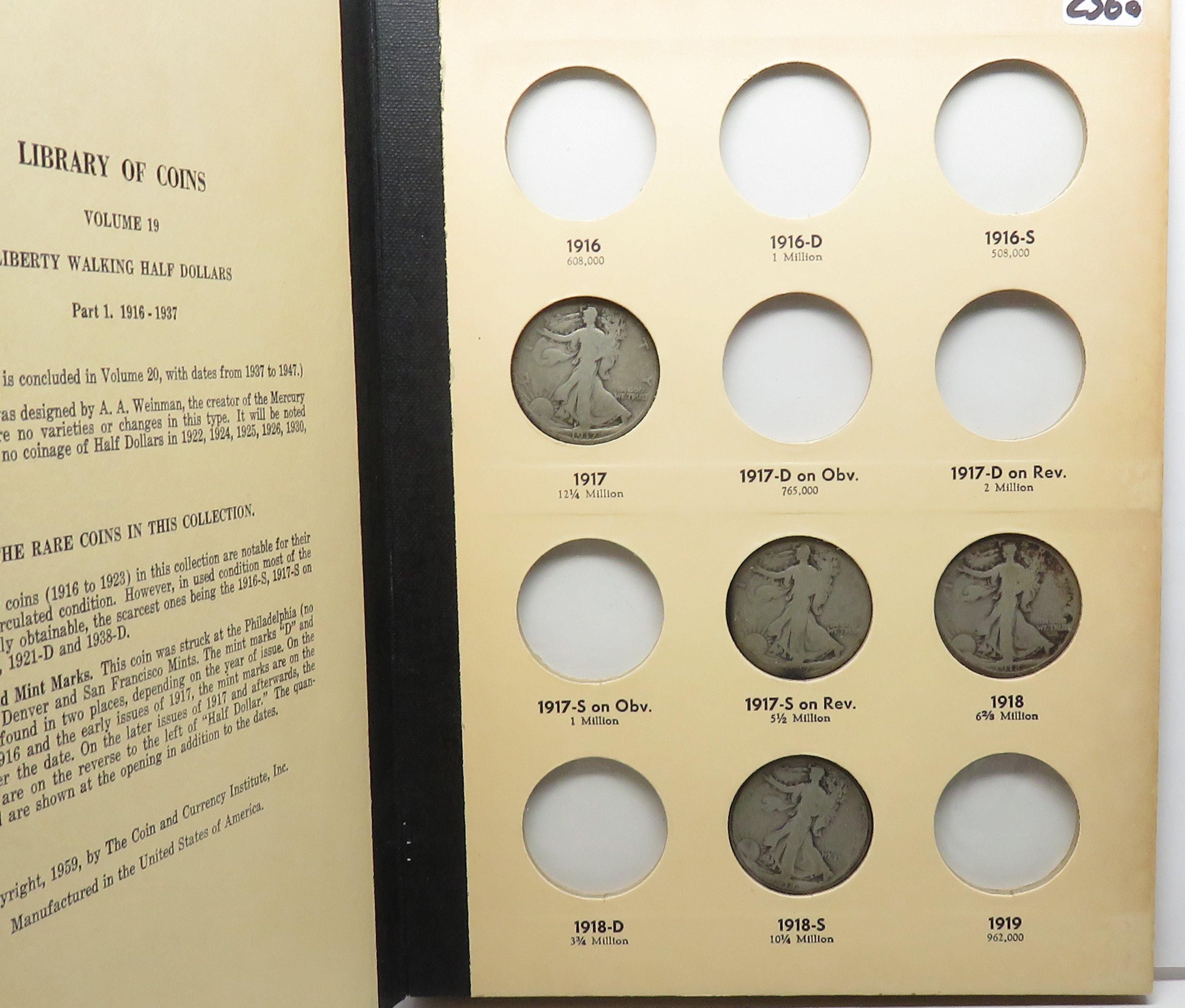 Walking Liberty Half $ Library of Coins album 22 coins Good to Extra Fine, 1917 to 1937 Part 1