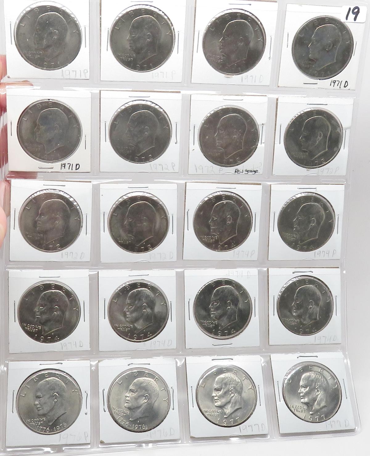 20 Eisenhower $, most Unc: 2-1971, 3-71D, 3-72, 2-72D, 2-74, 4-74D, 76PD, 2-77D