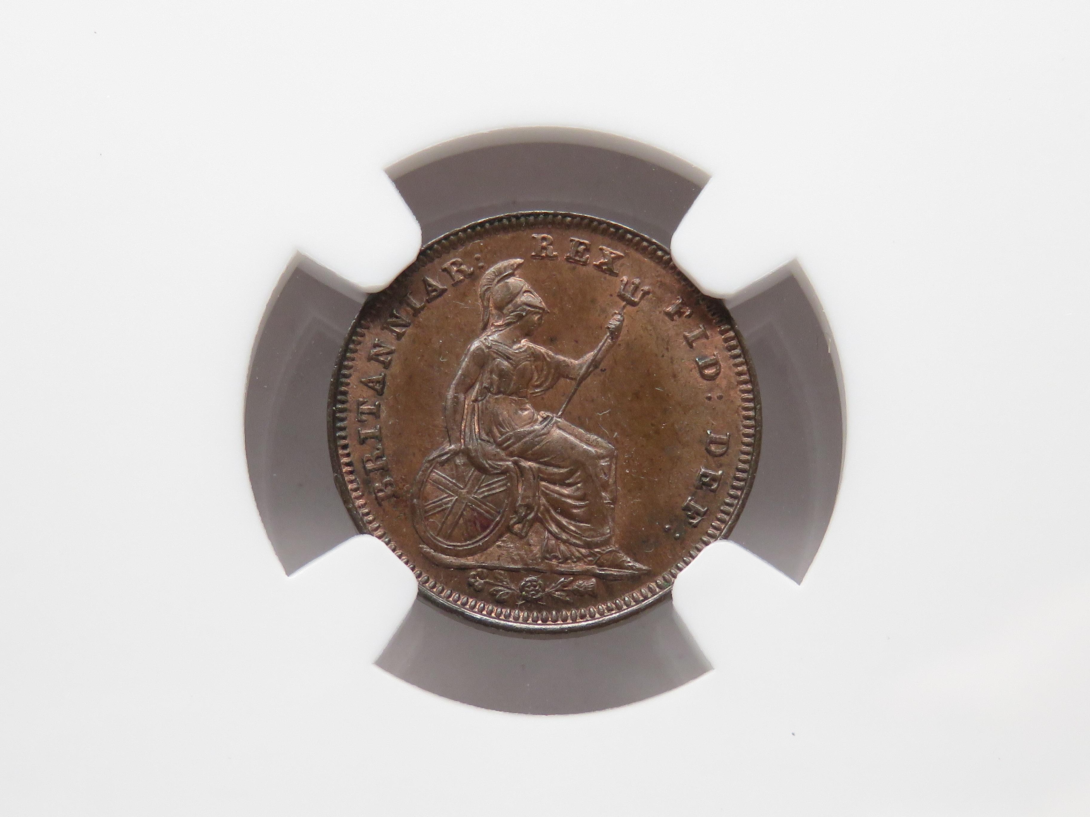 1827 Great Britain 1/3 Farthing NGC MS63 BN